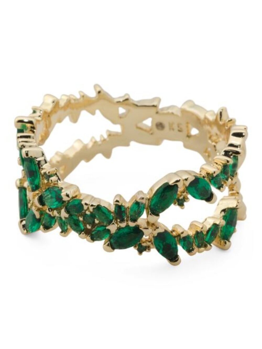 KENDRA SCOTT Gold Green Crystal Rosalie Double Band Ring